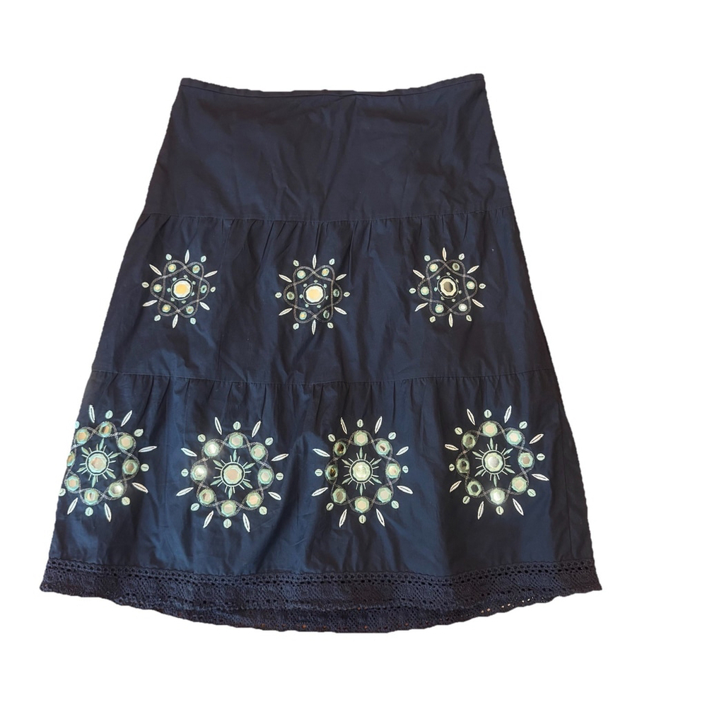 Ann Taylor Loft Skirt Size:8P Boho miniPeasant Embroidered Mirror Mandalas Lined